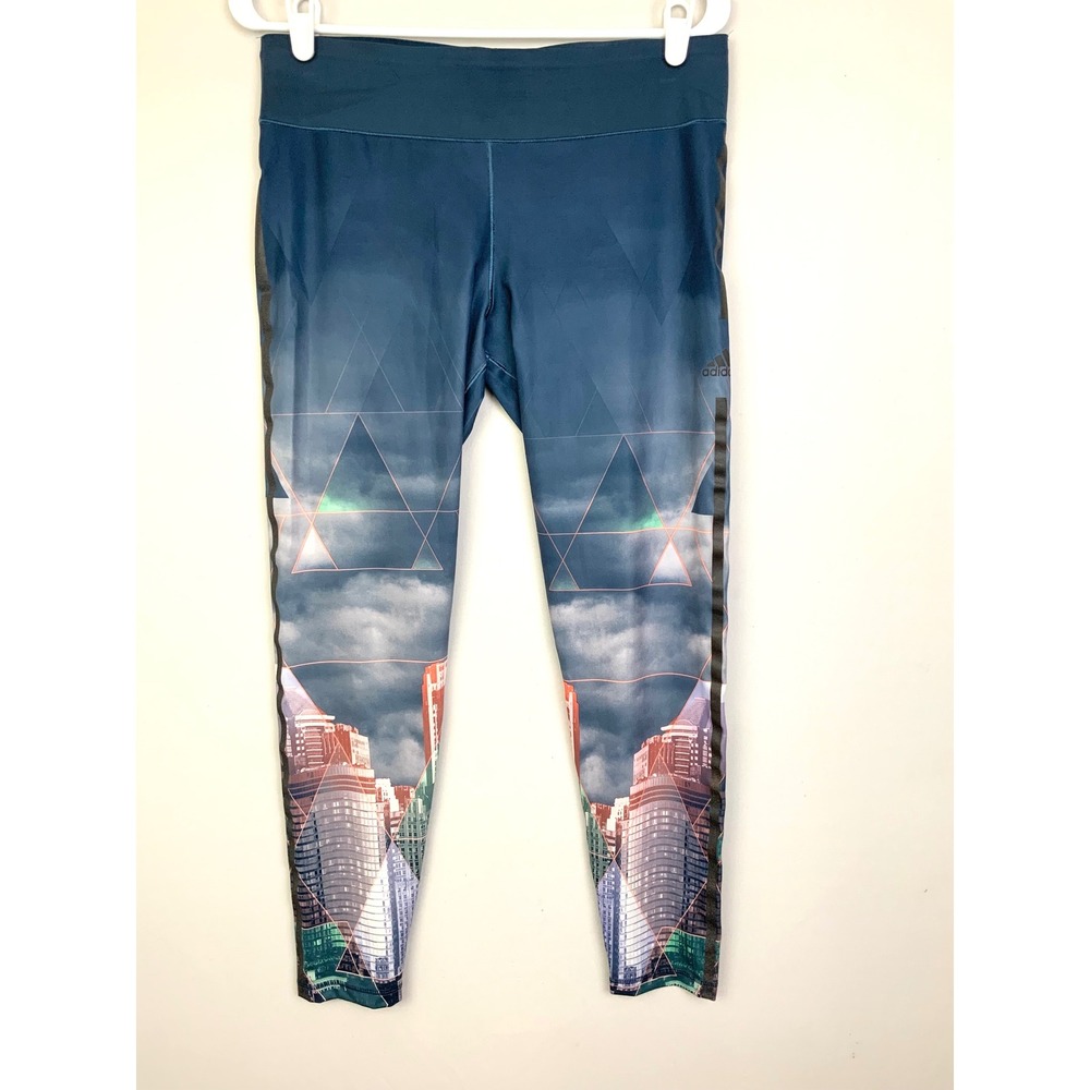 Adidas Sz Large City Skyline Clouds Geometric Print Climalite Leggings